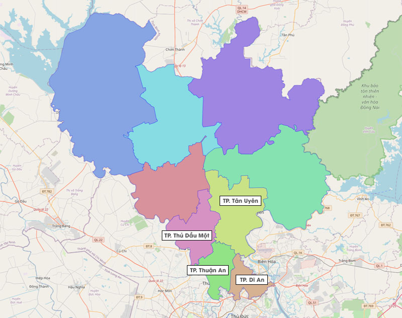 Bình Dương có 4 thành phố (Thủ Dầu Một, Dĩ An, Thuận An, Tân Uyên)